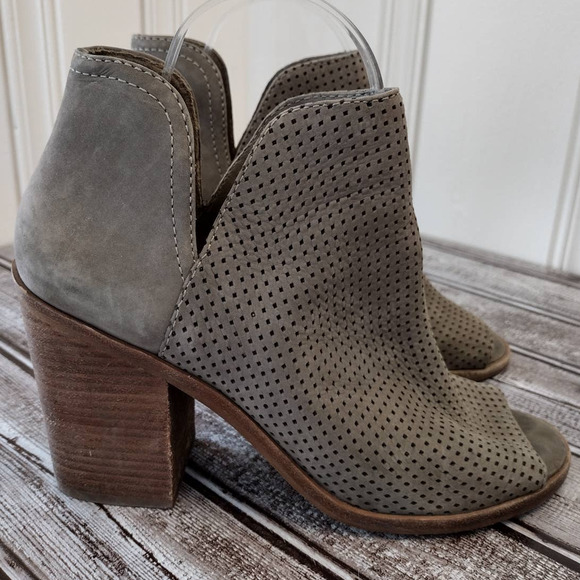 Steve Madden | Taupe Tala Perforated Nubuck Leather Open-Toe Ankle Booties - Picture 2 of 13